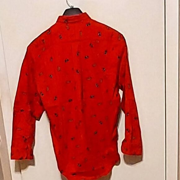 Nautica Mens Red Fishing Shirt  Sz M  Pointed Collar Long Sleeves Button Down - Picture 2 of 9